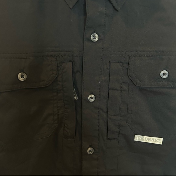 Drake Wingshooter's Trey Button-Down Short Sleeve Shirt, Caviar Black, Large - Picture 2 of 6